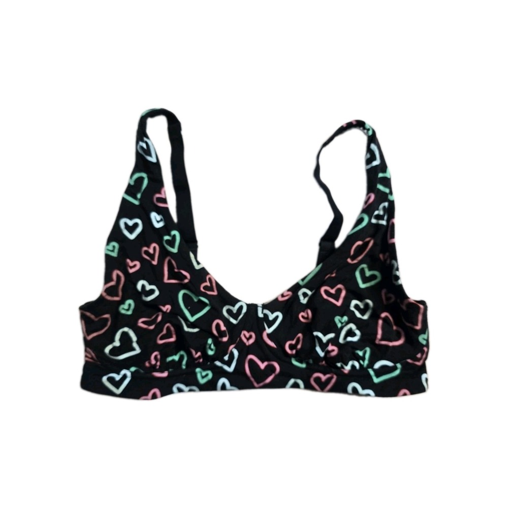 MeUndies Women's  Longline Bralette Large Black Hearts Print